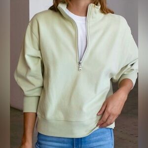 AYR All Year Round The Zip Fleece Pullover Half Zip Sweatshirt in Cream Size S